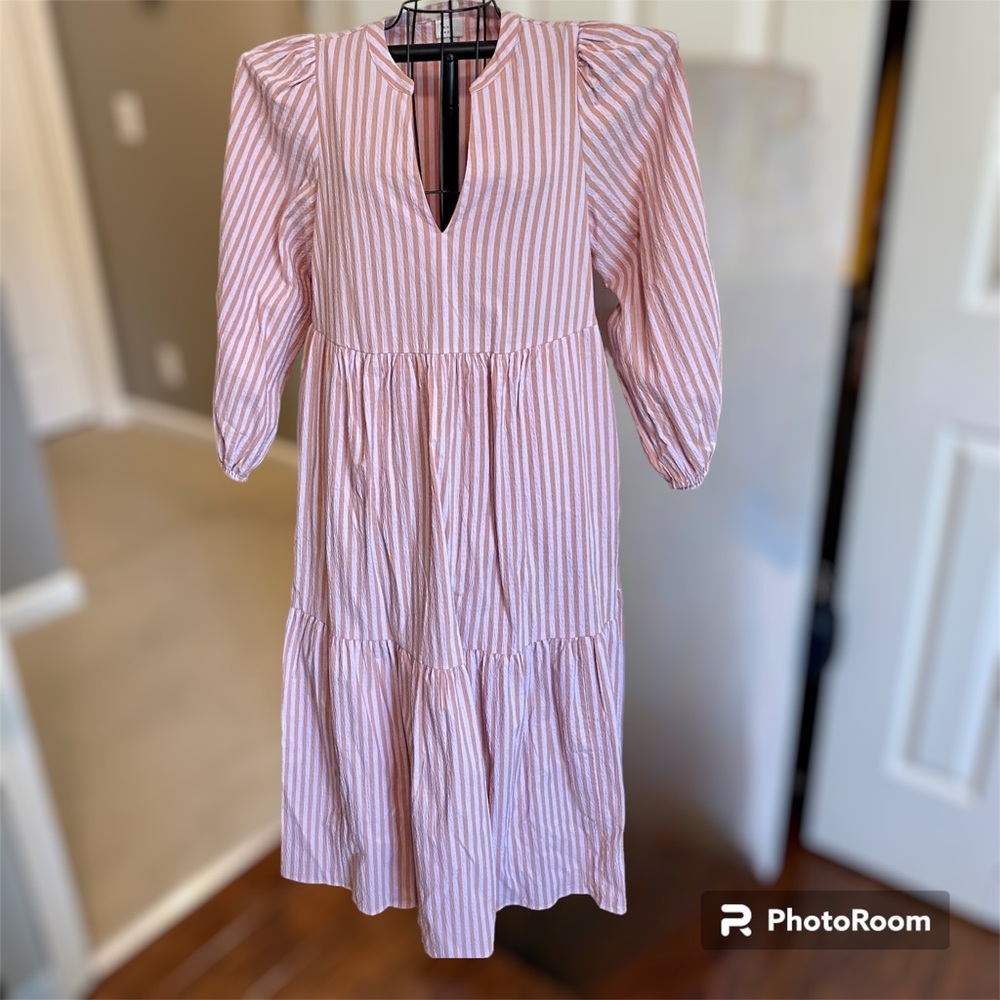 A New Day Target Peach and Pink Striped Long Sleeve Tiered Maxi Dress Size M